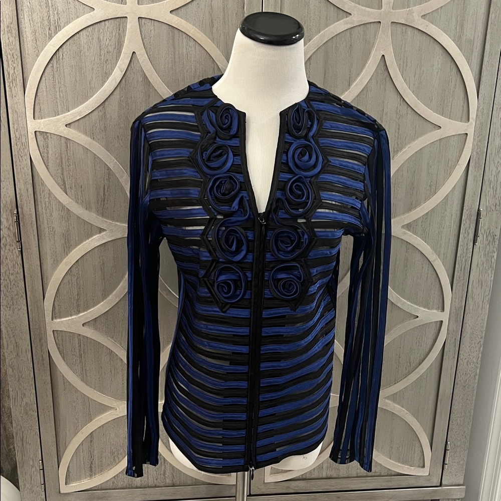 Chic Black and Blue Striped Women's cardigan